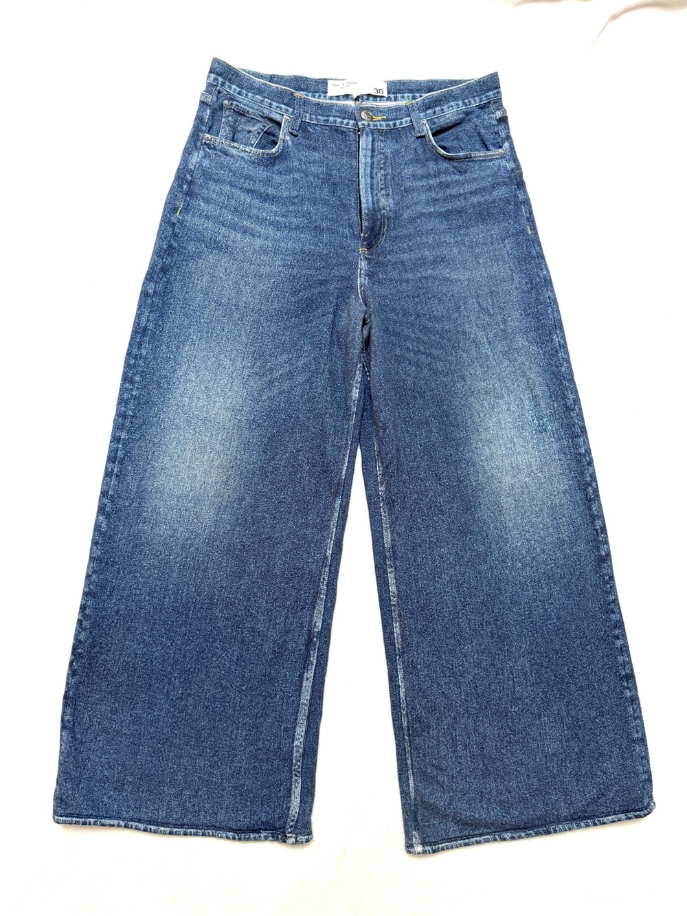 RAG & BONE sz 30 MIRAMAR Sophie Wide Leg Printed Jeans Terry Cotton Venice Ankle - Picture 5 of 9